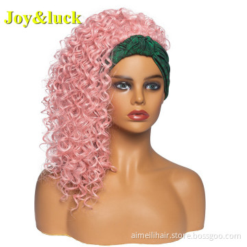 Ombre Green Hairband Wigs For Women Ladies Head Band Pink Hair Scarf Long Afro Kinky Curly Headband Wig Synthetic Hair Wigs